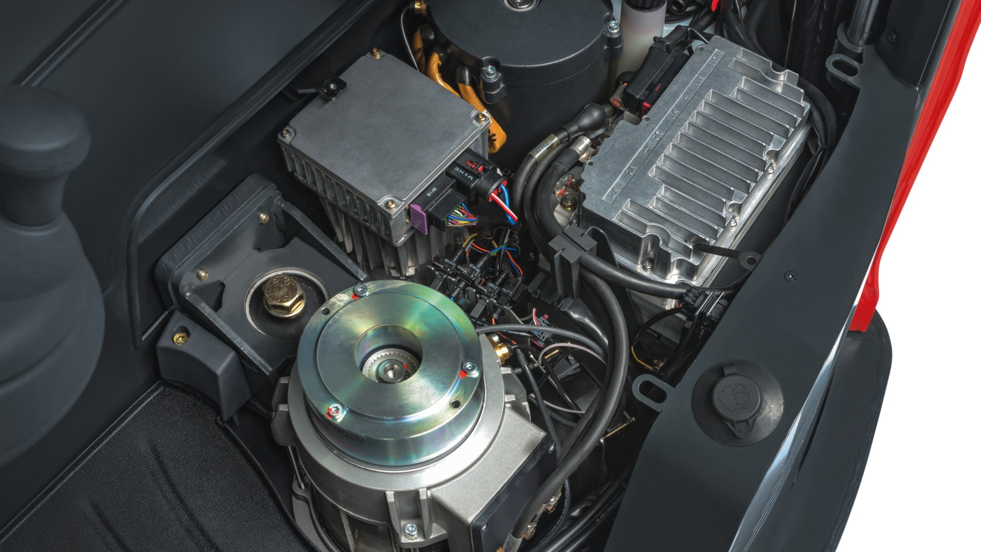 Electrical and hydraulic drive components of a Linde reach truck